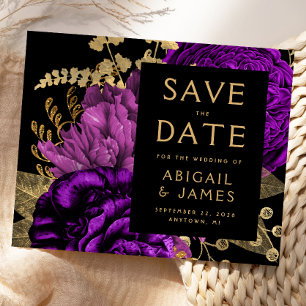 Budget Floral Purple Gold Wedding Save the Date