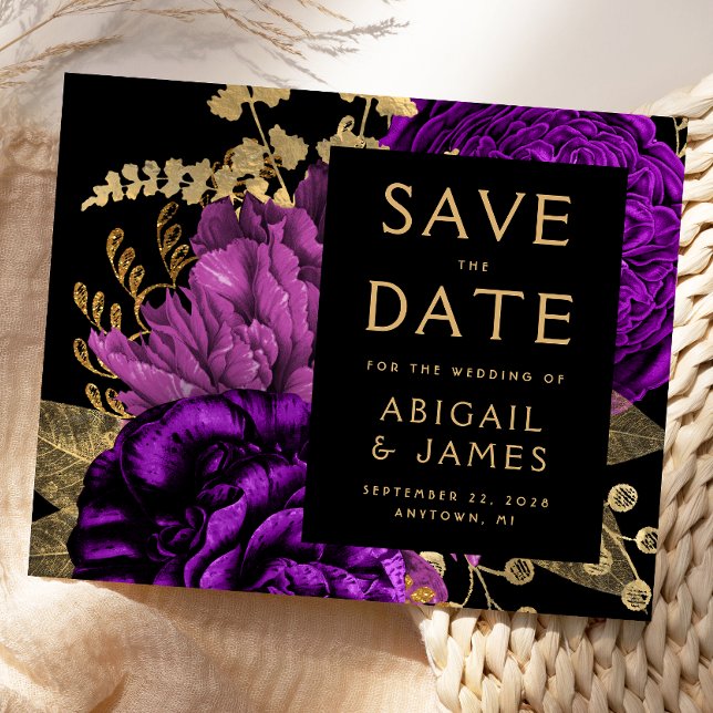 Budget Floral Purple Gold Wedding Save the Date (Creator Uploaded)