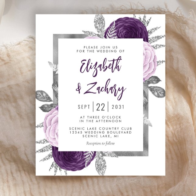Budget Floral Purple Lilac Silver Wedding Invite (Creator Uploaded)