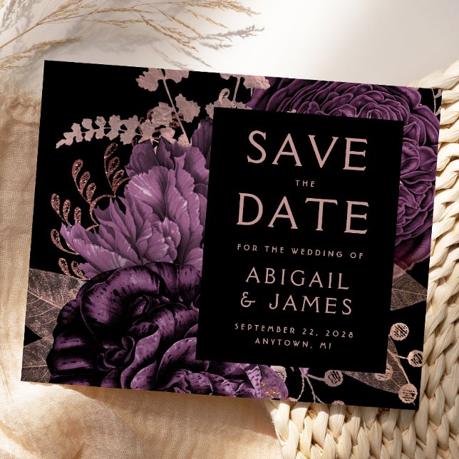 Budget Floral Purple Rose Gold Save the Date (Creator Uploaded)