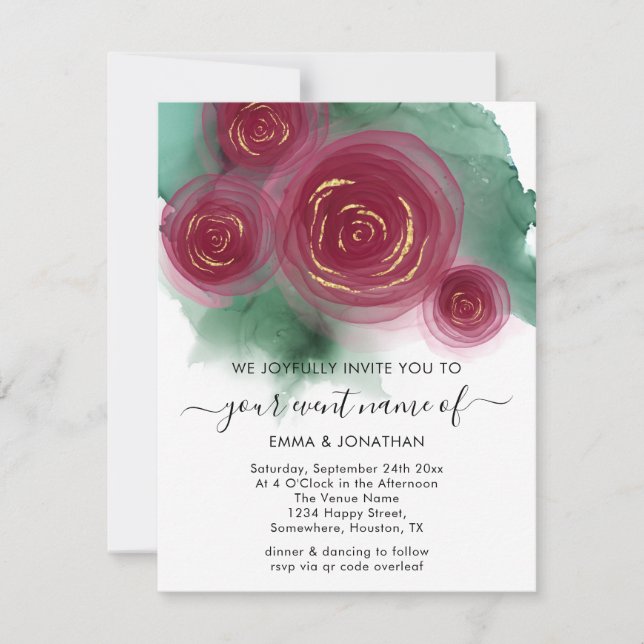 Budget Floral QR Code Rose Gold Marsala White (Front)