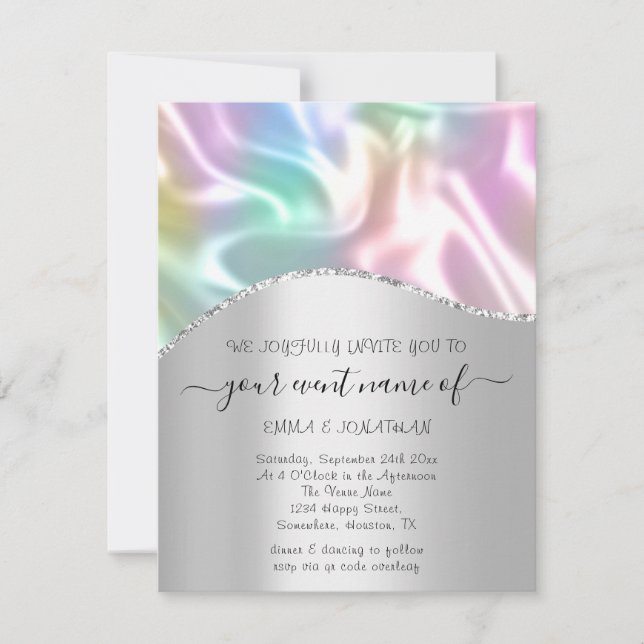 Budget Floral QR Code Silver Holographic (Front)