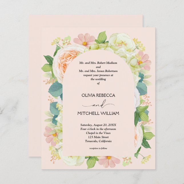 Budget Floral QR Code Wedding Invitations (Front/Back)