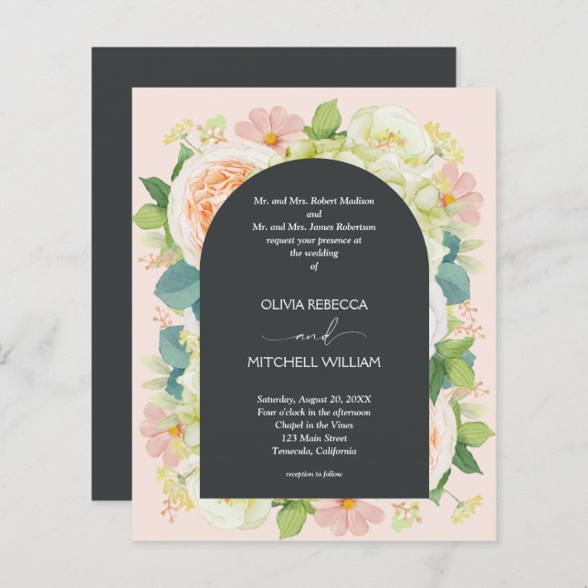 Budget Floral QR Code Wedding Invitations  (Front/Back)