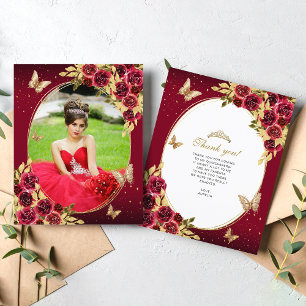 BUDGET Floral Red Gold Butterfly Photo Quinceañera