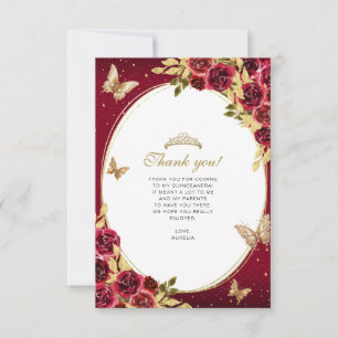 BUDGET Floral Red Gold Butterfly Photo Quinceañera Card