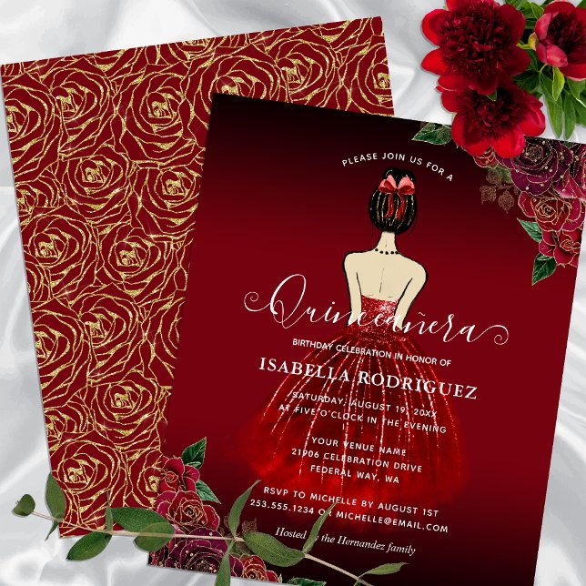 Budget Floral Red Princess Gold Quinceañera (Budget Floral Red Princess Gold Quinceañera)