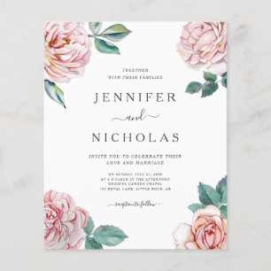 Budget Floral Rose Pink Peonies Wedding Invitation