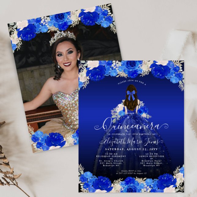 Budget Floral Royal Blue Dress Photo Quinceanera (Creator Uploaded)