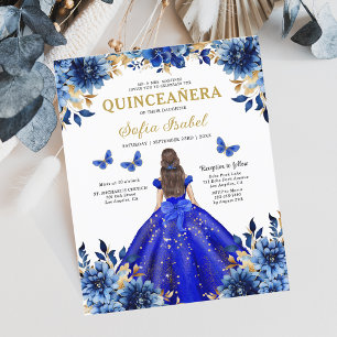 Budget Floral Royal Blue Princess Quinceanera