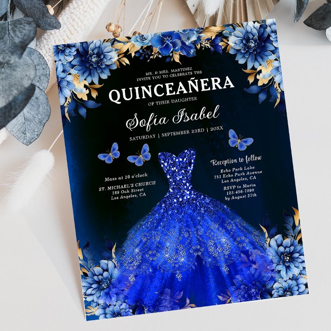 Budget Floral Royal Blue Princess Quinceanera Flyer (Creator Uploaded)