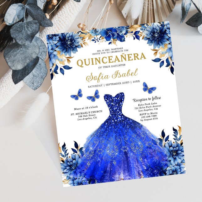 Budget Floral Royal Blue Princess Quinceanera Flyer (Creator Uploaded)