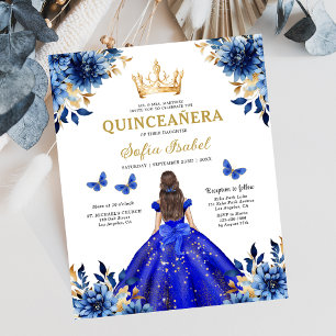 Budget Floral Royal Blue Princess Quinceanera Flyer