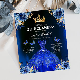 Budget Floral Royal Blue Princess Quinceanera Flyer