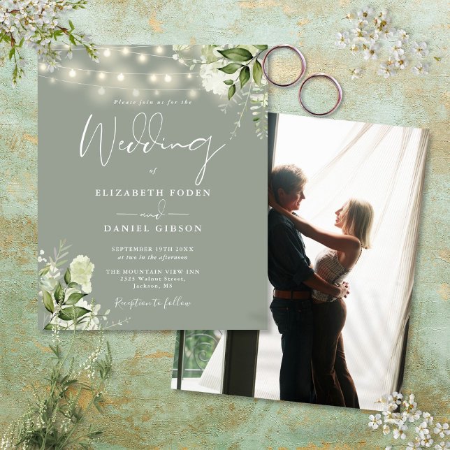 Budget Floral Sage Green Photo Wedding Invite (Budget Floral Sage Green Photo Wedding Invite)