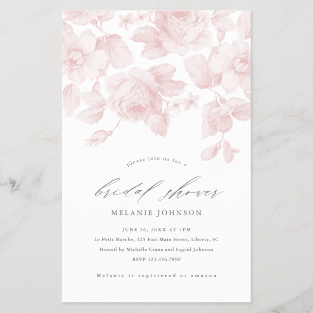 Budget Floral Script Pink Bridal Shower Invitation Flyer (Front)