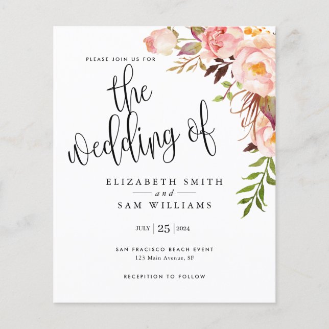 Budget Floral Simple Elegant Wedding Invitations Flyer (Front)