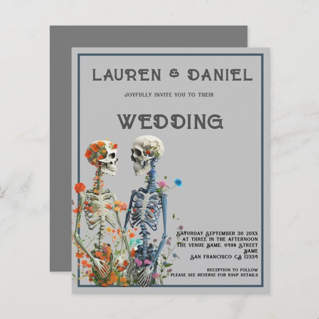 Budget Floral Skeleton Minimalist QR Code Wedding (Front/Back)
