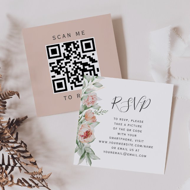 Budget Floral Spring Wedding QR Code RSVP Enclosure Card (Creator Uploaded)