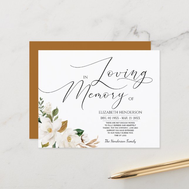 Budget Floral Sympathy Memory /Thank you. (Front/Back In Situ)