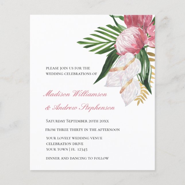 Budget Floral Tropical Paradise Wedding Invitation (Front)