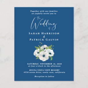 Budget Floral Watercolor Blue Wedding Invitation