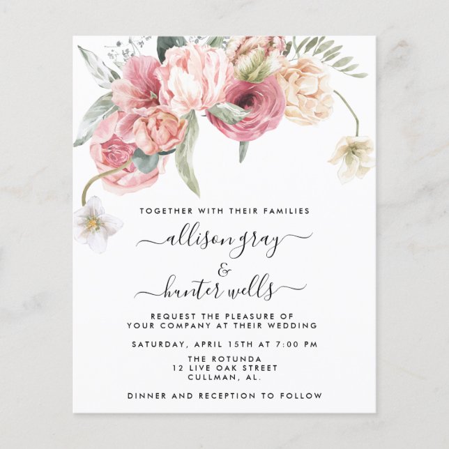 Budget Floral Wedding Invitation | Annabeth Flyer (Front)