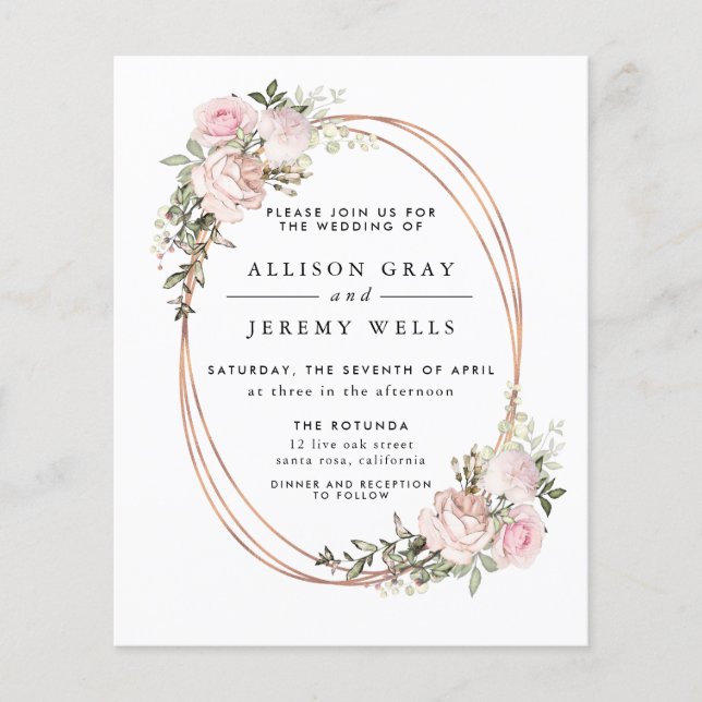 Budget Floral Wedding Invitation Flyer (Front)