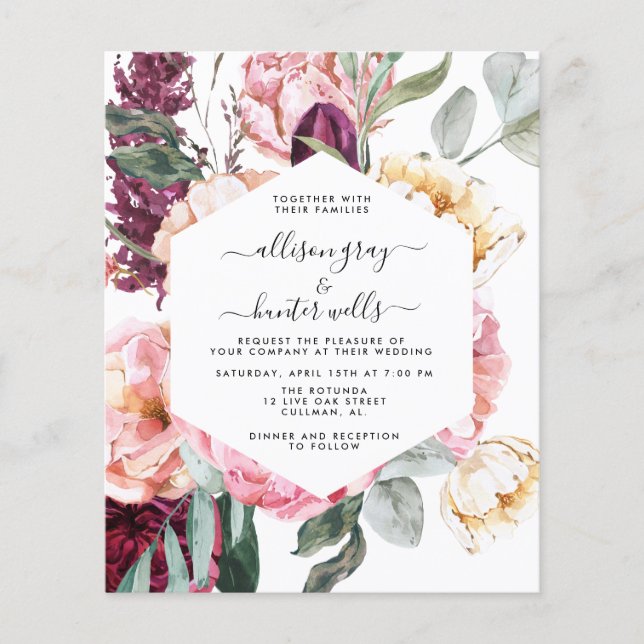 Budget Floral Wedding Invitation | Laural Flyer (Front)