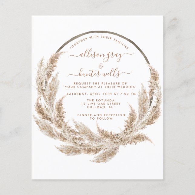 Budget Floral Wedding Invitation | Pampas Flyer (Front)
