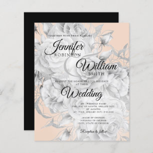 Budget Floral Wedding Invitation Silver & Blush 