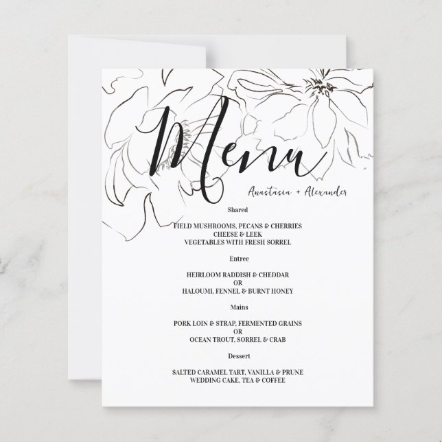 Budget Floral WEDDING MENU. (Front)