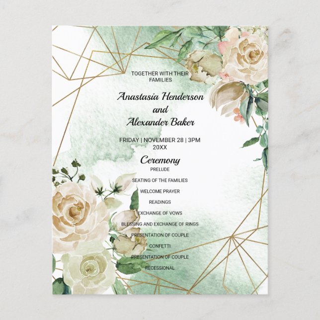 Budget floral Wedding Program card. Flyer (Front)