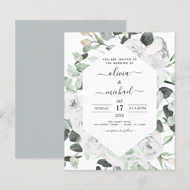 Budget Floral White Roses Eucalyptus Wedding (Front/Back)