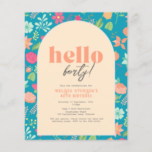 Budget florals on bright blue (any age) Invitation Flyer