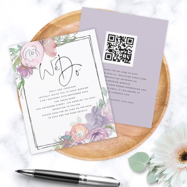 BUDGET Florals Scribbly We Do QR Wedding Invite (Creator Uploaded)