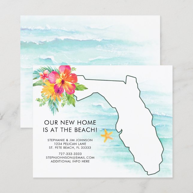 Budget Florida Map Floral New Address Card (Front/Back)