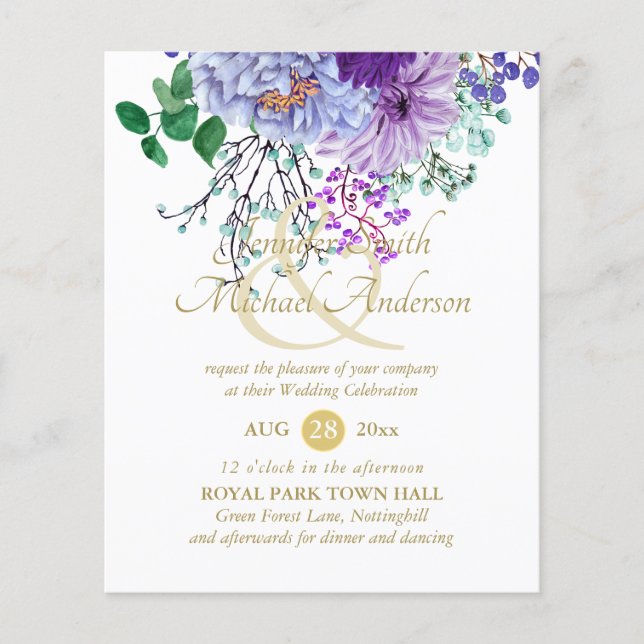 BUDGET Flyer Paper Purple Floral Wedding (Front)