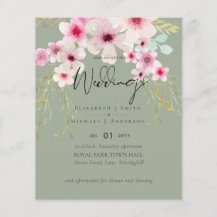 BUDGET Flyer Paper Sage Pink Floral Wedding