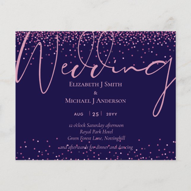 BUDGET FLYER paper Wedding Invite navy rosegold (Front)
