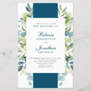 Budget Foliage Blue Wedding RSVP Invitation Flyer