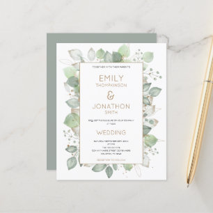 Budget Foliage Border Gold Sage Wedding Invitation