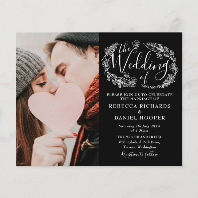 Budget Foliage Photo Script Wedding Details Invite (Front)