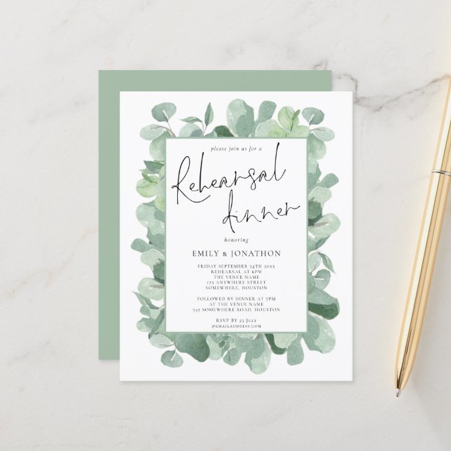 Budget Foliage Wedding Rehearsal Dinner Invitation (Front/Back In Situ)