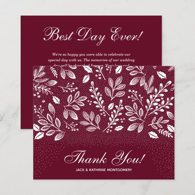 Budget Foliage White Script Burgundy Thank You (Front/Back)
