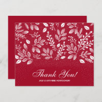 Budget Foliage White Script Cranberry Thank You