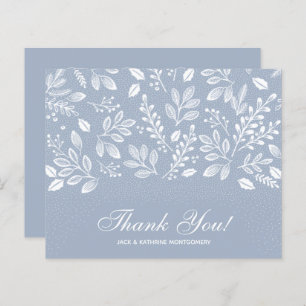 Budget Foliage White Script Dusty Blue Thank You