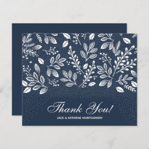 Budget Foliage White Script Navy Blue Thank You
