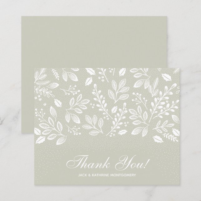 Budget Foliage White Script Pale Green Thank You (Front/Back)