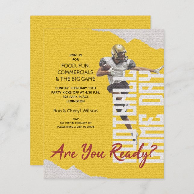 Budget Football Player Game Day Gold Invites (Front/Back)